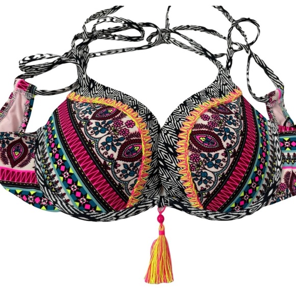 NWOT Shade & Shore Multicolored w/Tassle Element Bikini Top Size 34C - Picture 1 of 9